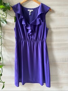 BCBGeneration Ruffled V‑Neck Purple Sleeveless Mini Dress